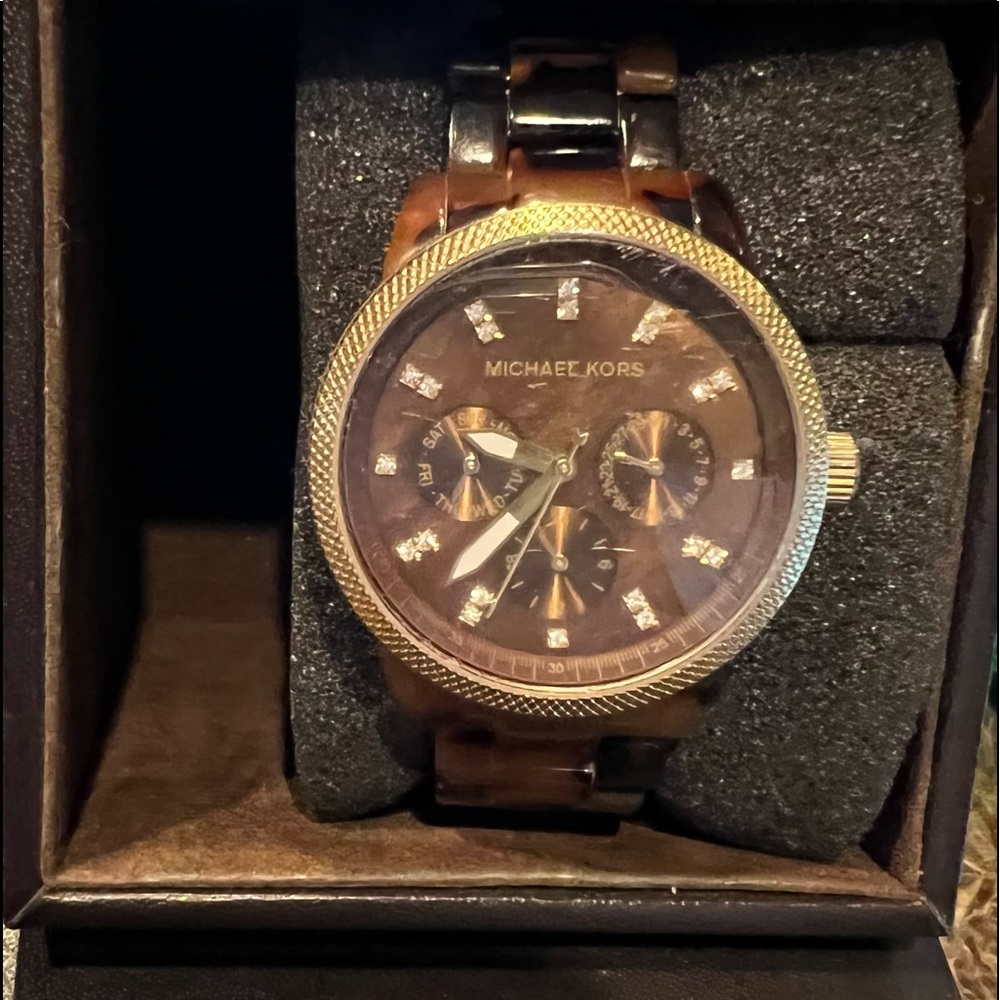 Michael Kors Tortoiseshell Watch Ritz MK5038 Swarovski Crystals chronograph dial